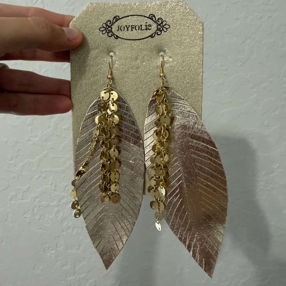 NWT Joyfolie Gold Leaf Earrings